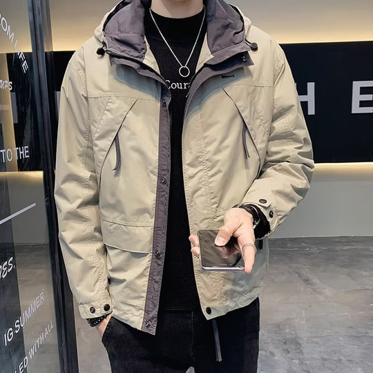 Herren Leichte Funktionsjacke mit Kapuze, wasserabweisender Mikro-Finish und Multifunktions-Taschen Shop Nory