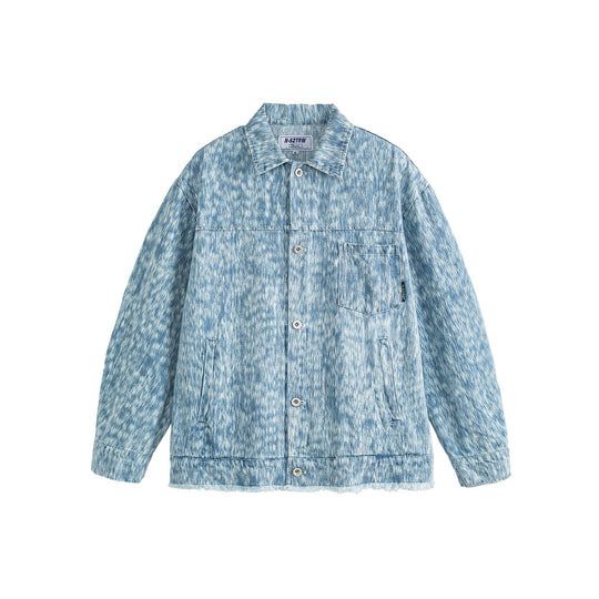 Unisex Oversized Denim‑Blousonjacke mit ausgefranster Saum und Strukturmuster Shop Nory