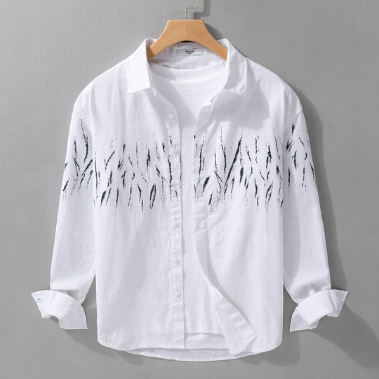 Herren Leichtes Leinen-Baumwoll-Hemd mit abstraktem Pinselprint und Relaxed-Fit Shop Nory