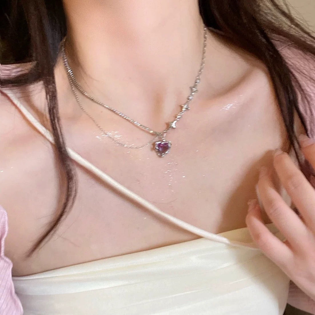 Damen mehrschichtige Halskette mit funkelnden Anhängern Shop Nory