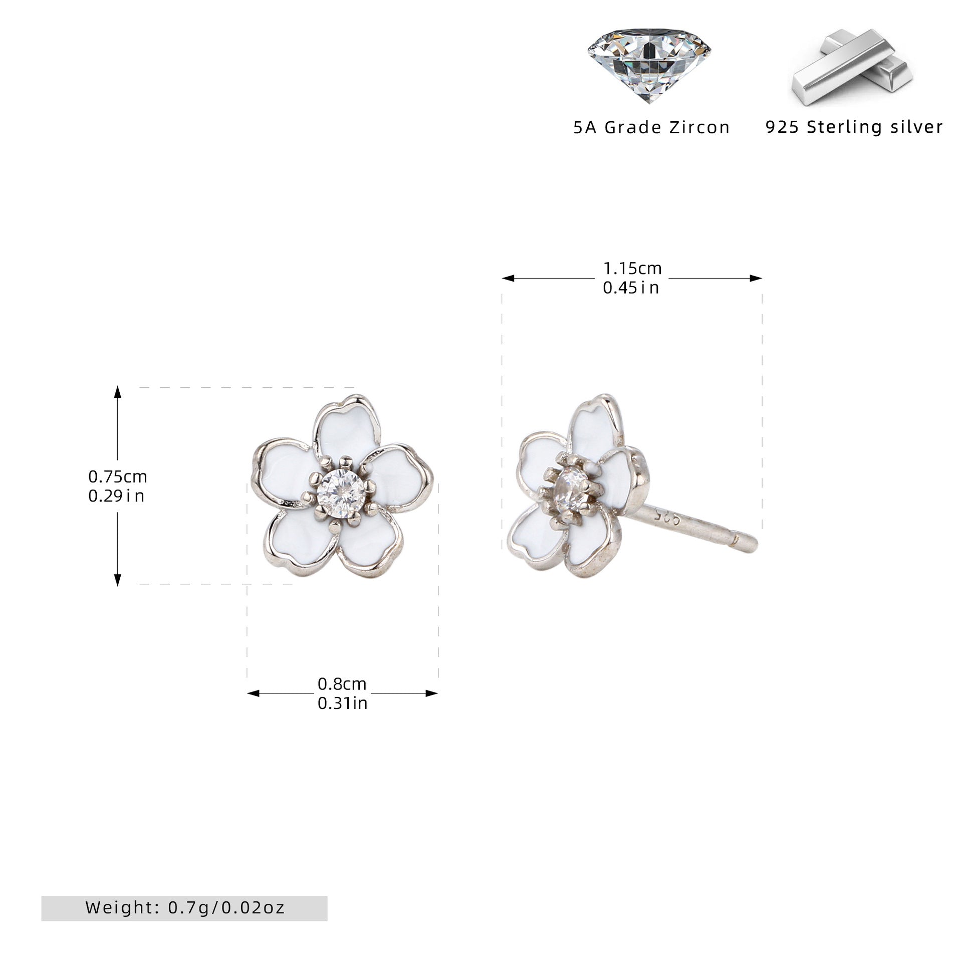 Damen Blumen Ohrstecker aus 925 Sterling Silber mit Zirkonia Shop Nory