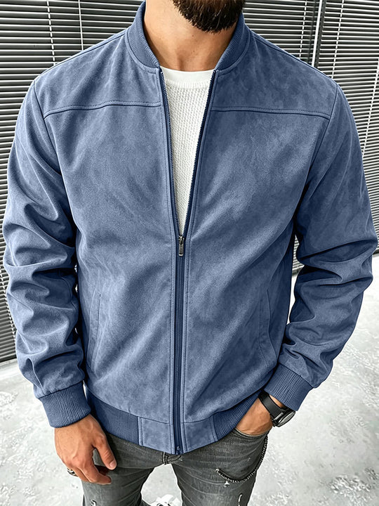 Herren Veloursleder-Optik Bomberjacke mit Reißverschluss und Rippbündchen Shop Nory
