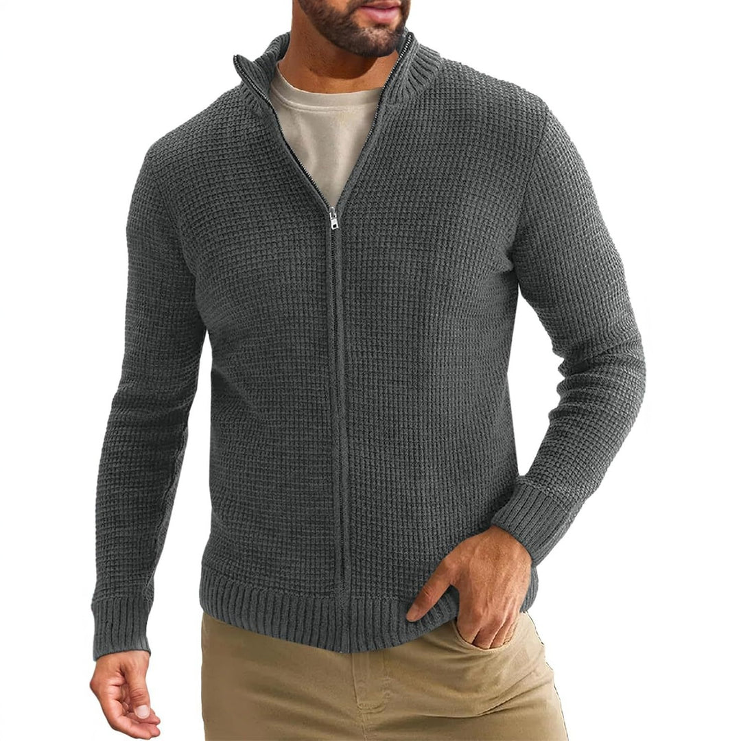 Herren Reißverschluss-Strickjacke mit Waffelstruktur und Stehkragen Shop Nory