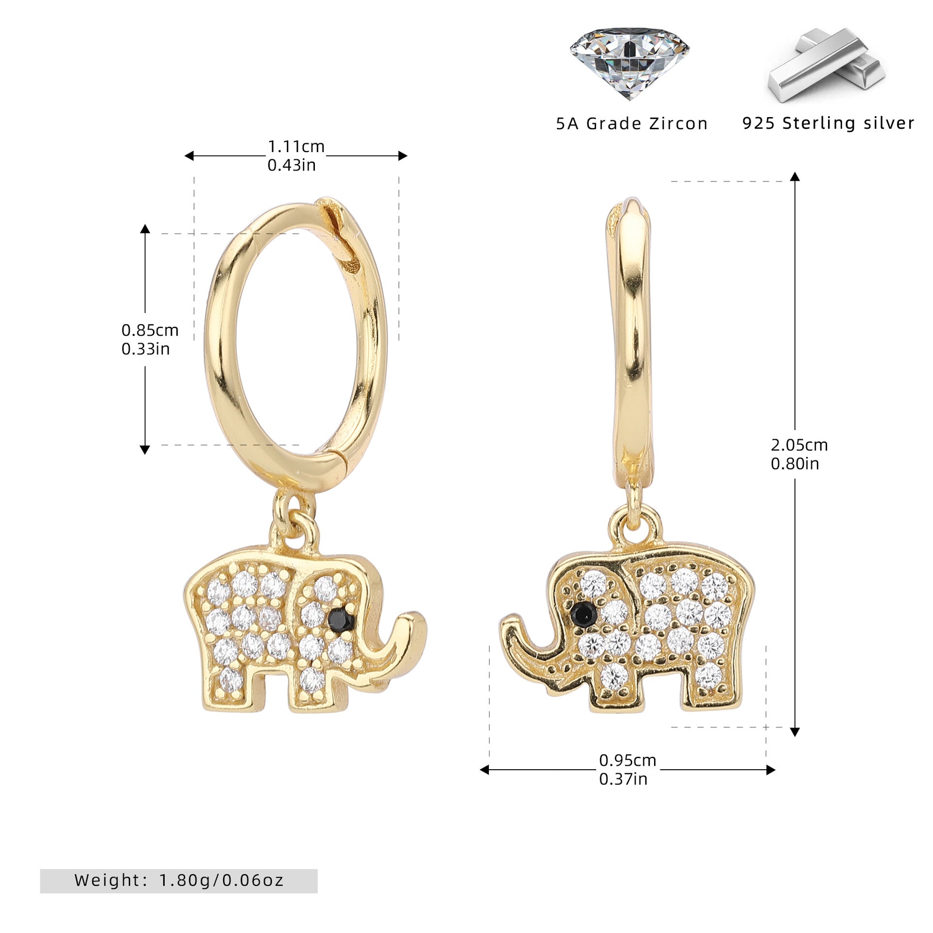 Damen Ohrhänger im stilvollen Elefanten-Design aus 925 Sterling Silber Shop Nory