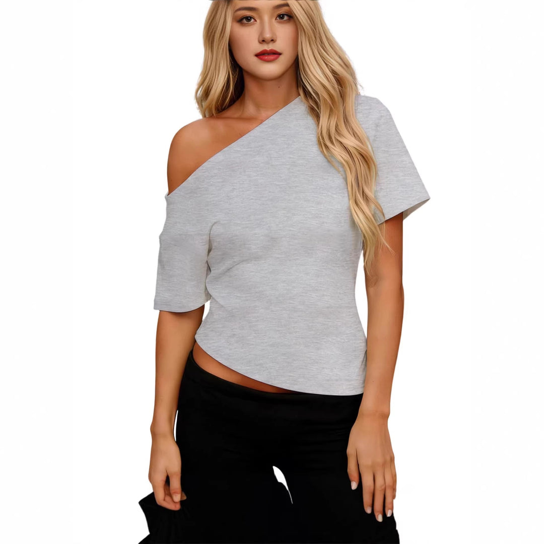 Damen asymmetrisches Oberteil mit schulterfreiem Design und kurzen Ärmeln