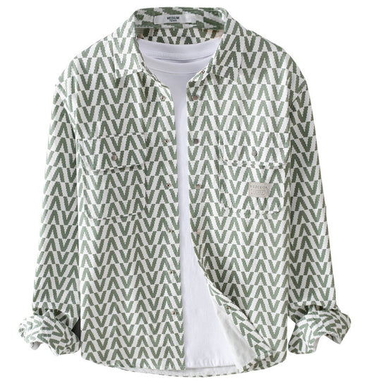 Herren Gemustertes Overshirt aus Baumwollmix mit geometrischem V‑Muster, aufgesetzten Brusttaschen und Relaxed‑Fit Shop Nory