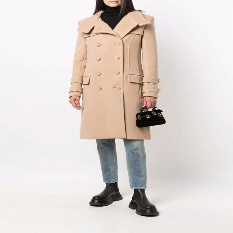 Damen Eleganter Wollmix-Longcoat im Marineinspirierten Doppelreiher mit Oversized-Schalkragen und Zierärmeln Shop Nory