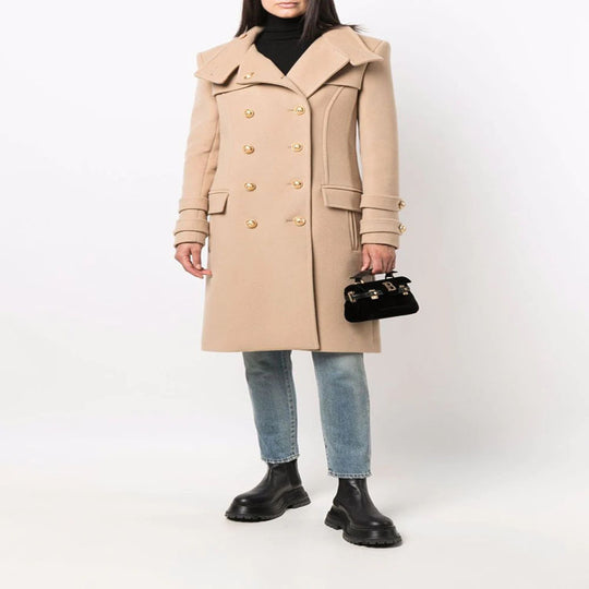 Damen Eleganter Wollmix-Longcoat im Marineinspirierten Doppelreiher mit Oversized-Schalkragen und Zierärmeln Shop Nory