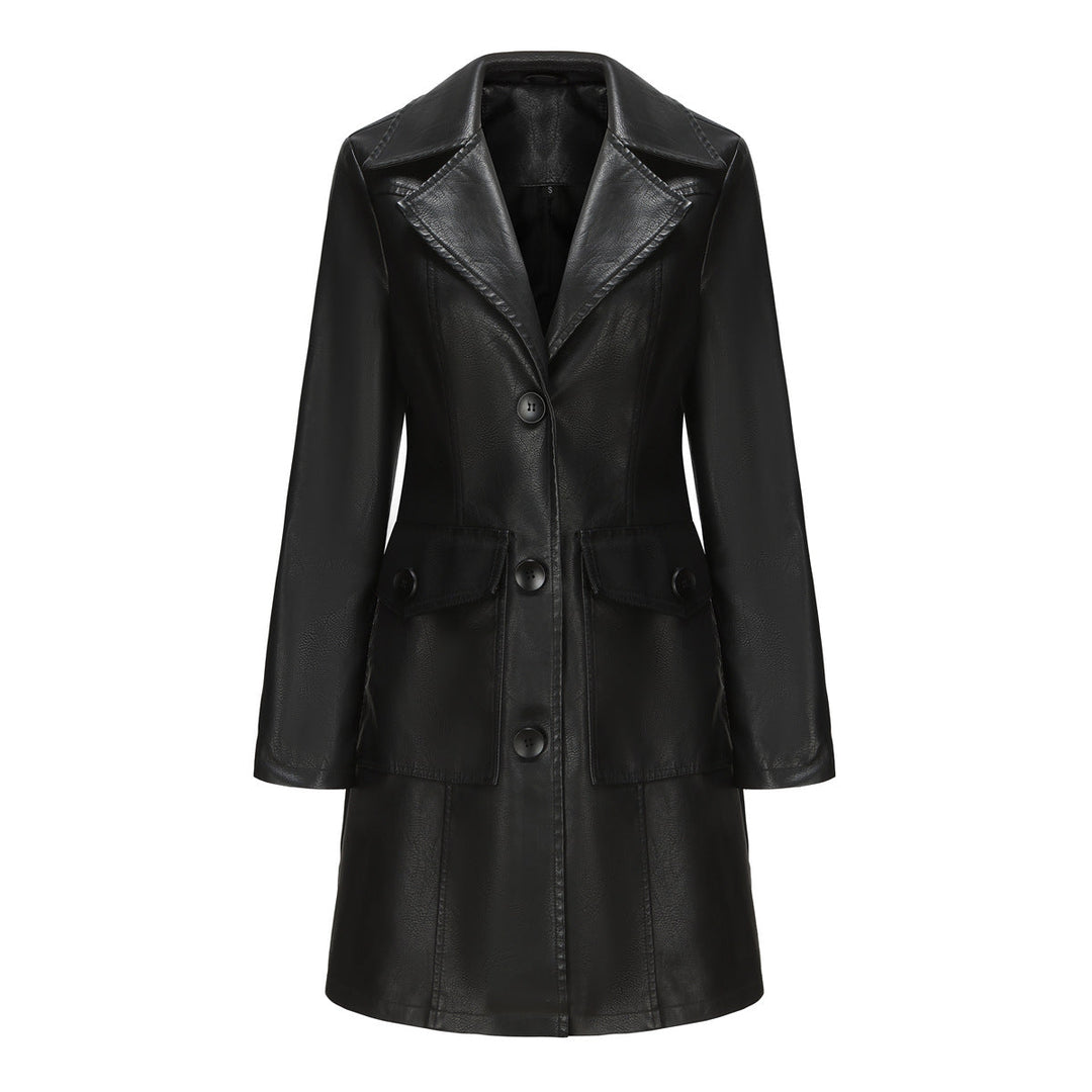 Damen modischer Kunstlederblazer mit praktischen Taschen