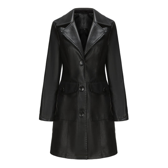 Damen modischer Kunstlederblazer mit praktischen Taschen