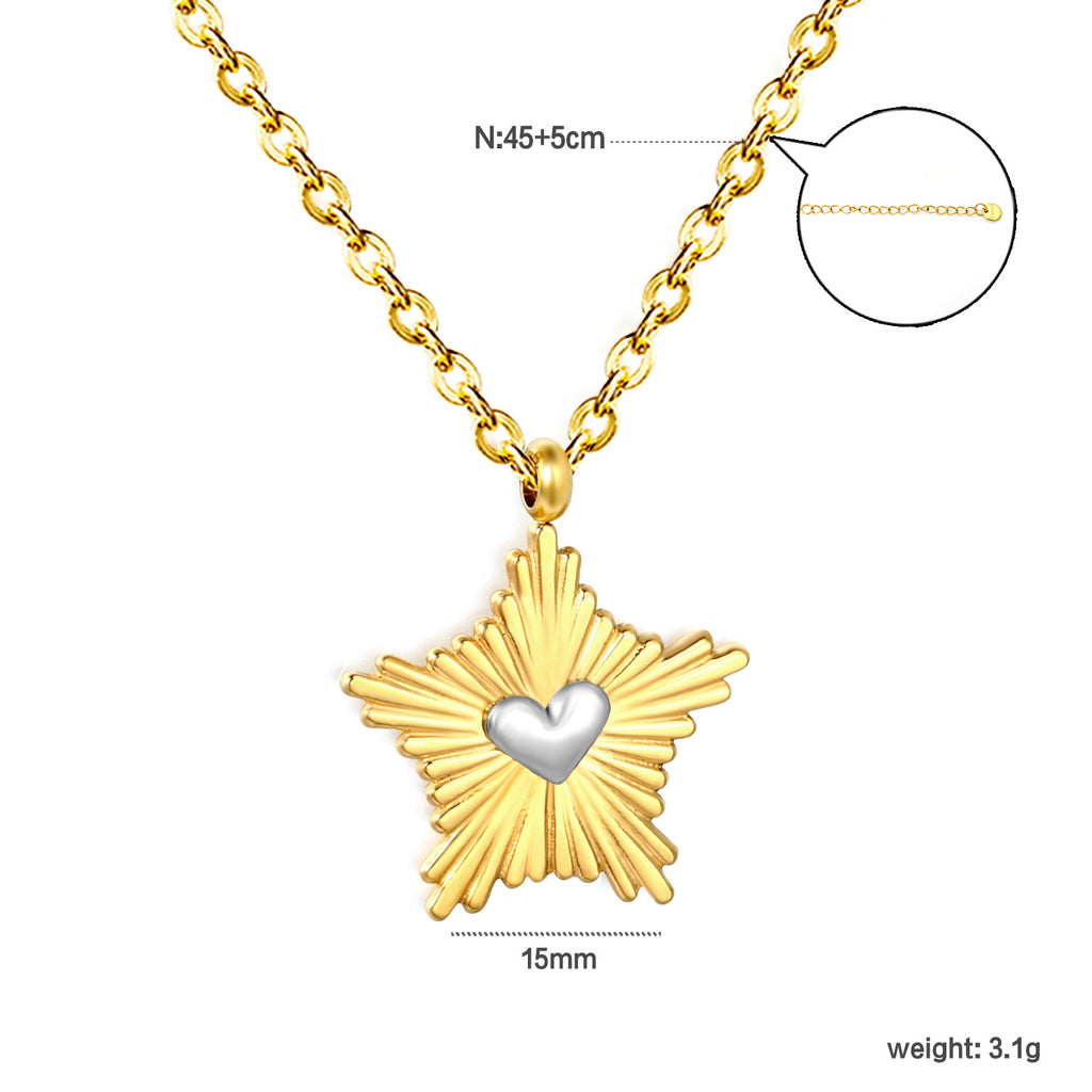 Damen Halskette mit strahlendem Sternanhänger und Herzdetail Shop Nory