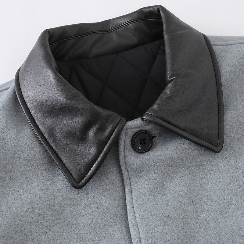 Unisex Kurzblouson im minimalistischen Workwear‑Look aus Wollmix mit Lederoptikkragen Shop Nory