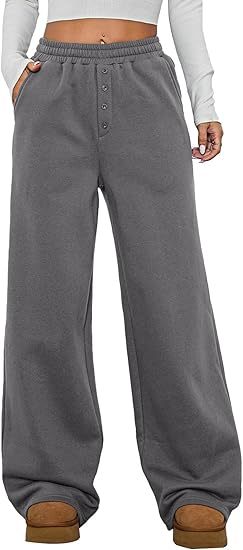 Damen Kuschelige Fleece-Sweatpants mit weitem Bein und hohem Elastikbund Shop Nory