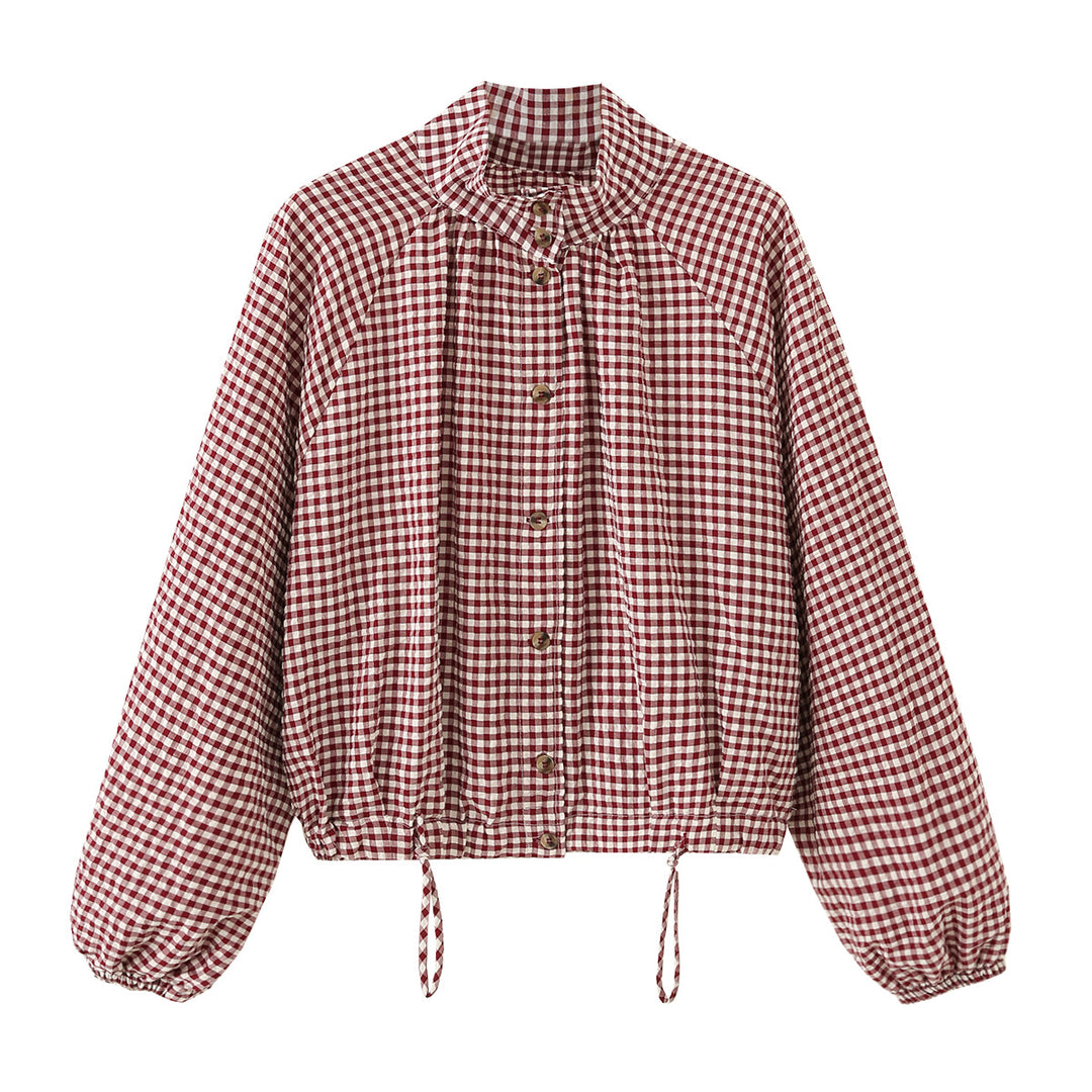 Damen Kariertes Oversize-Blouson mit Tunnelzug und Stehkragen Shop Nory