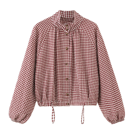 Damen Kariertes Oversize-Blouson mit Tunnelzug und Stehkragen Shop Nory