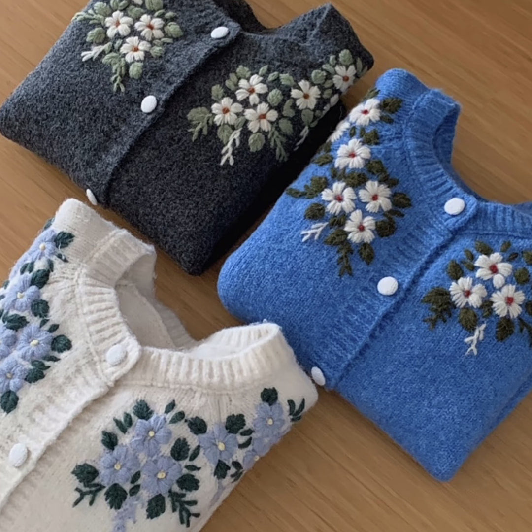 Damen Eleganter Strickpullover mit Blumenmuster Shop Nory