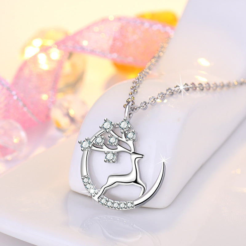 Damen Halskette mit zauberhaftem Reh-Motiv und funkelnden Zirkonia Shop Nory