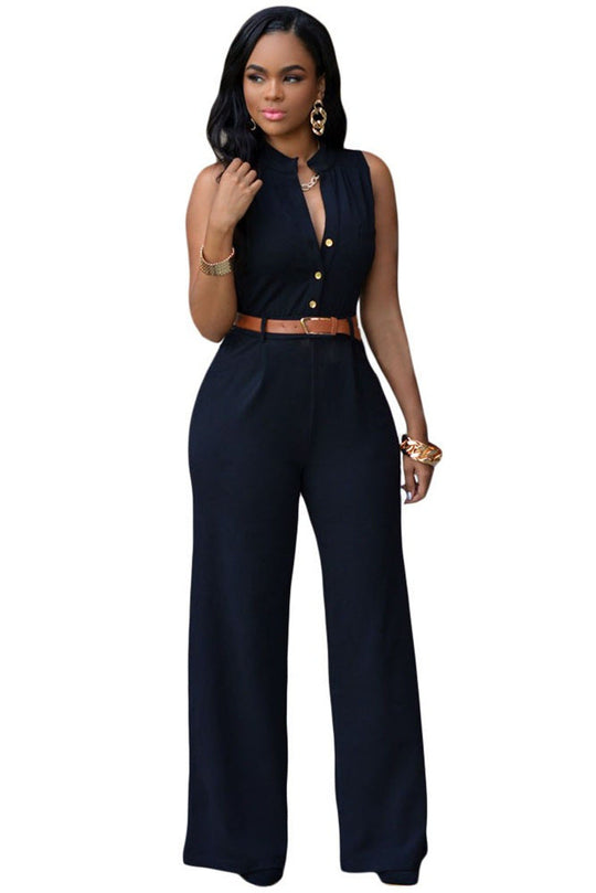 Damen Eleganter Jumpsuit mit Gürtel und Knopfdetail
