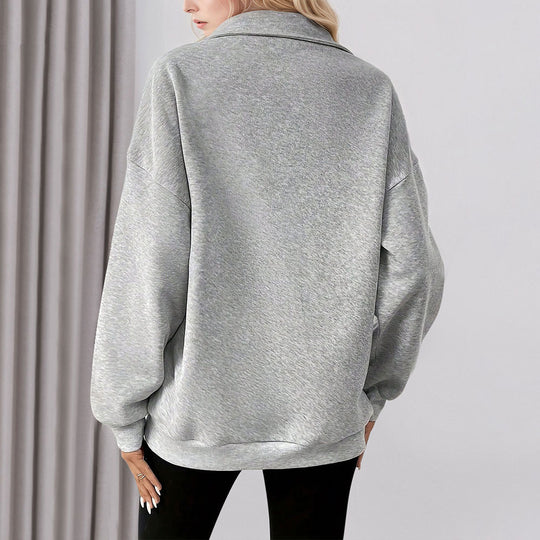 Damen lässiges Oversized-Halbzip-Sweatshirt mit hohem Kragen und Kängurutaschen Shop Nory