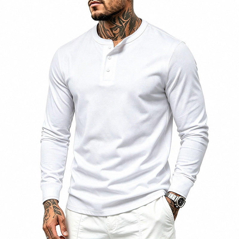 Herren Slim-Fit Henley-Langarmshirt aus Baumwoll-Jersey mit Knopfleiste Shop Nory