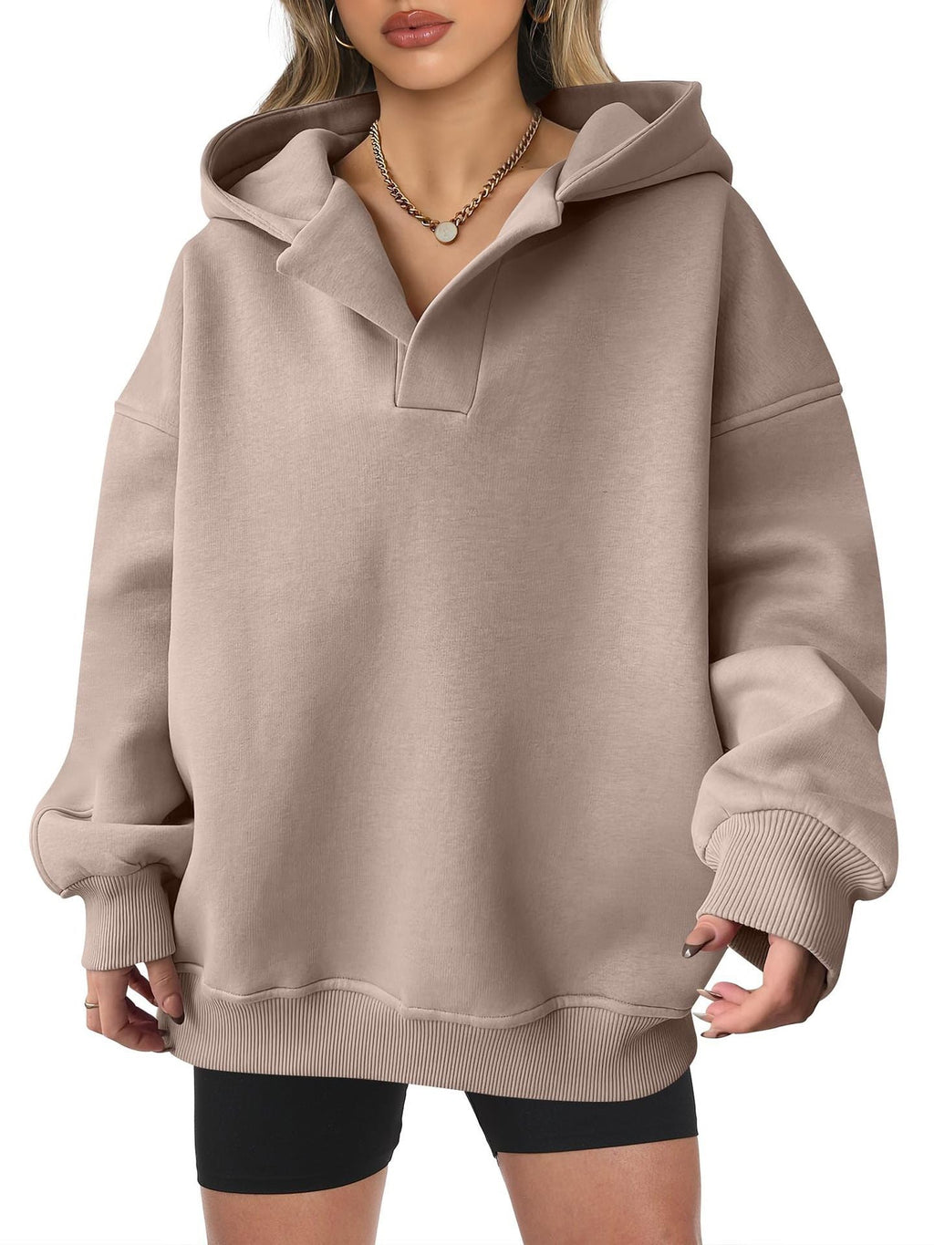 Damen Oversized Hoodie mit kurzem Kragen und praktischen Seitentaschen
