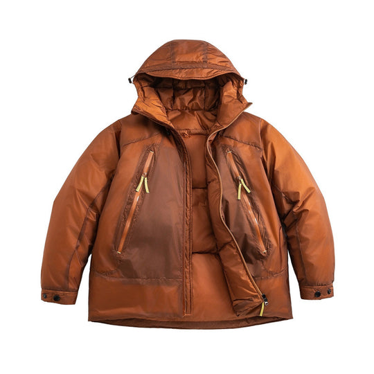 Unisex Oversize wattierte Kapuzenjacke mit schrägen Reißverschlusstaschen und verstellbarem Saum Shop Nory
