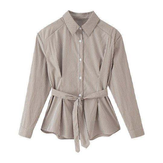 Damen Tailliertes Hemdblusenkleid mit Karo‑Muster und Bindegürtel Shop Nory