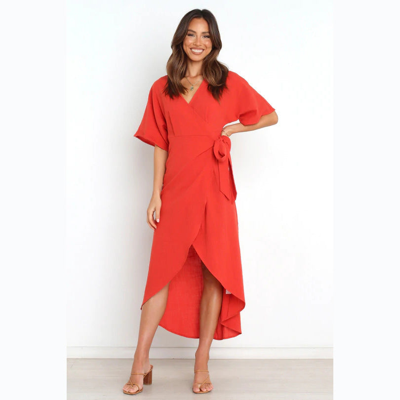 Damen Wickelkleid mit elegantem V-Ausschnitt und modischem Taillengürtel