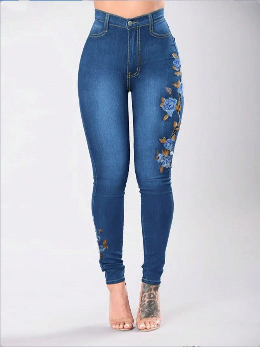 Damen Hochtaillierte Sculpting-Skinny-Jeans mit seitlicher Blumenstickerei Shop Nory