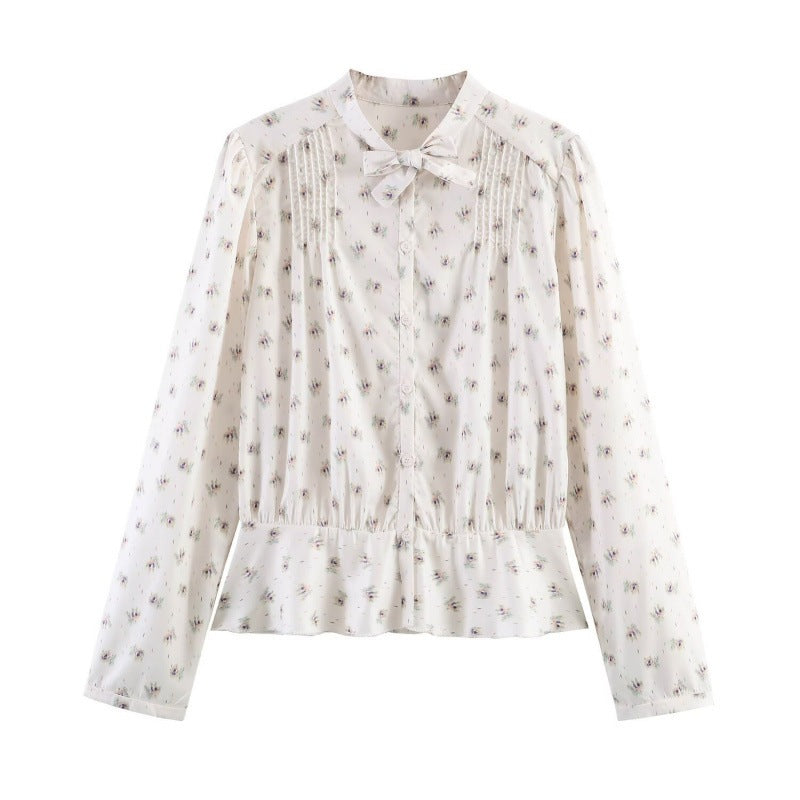 Damen Leichte Viskosebluse mit Stehkragen, Schleifenband und Brustplissees Shop Nory
