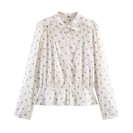Damen Leichte Viskosebluse mit Stehkragen, Schleifenband und Brustplissees Shop Nory