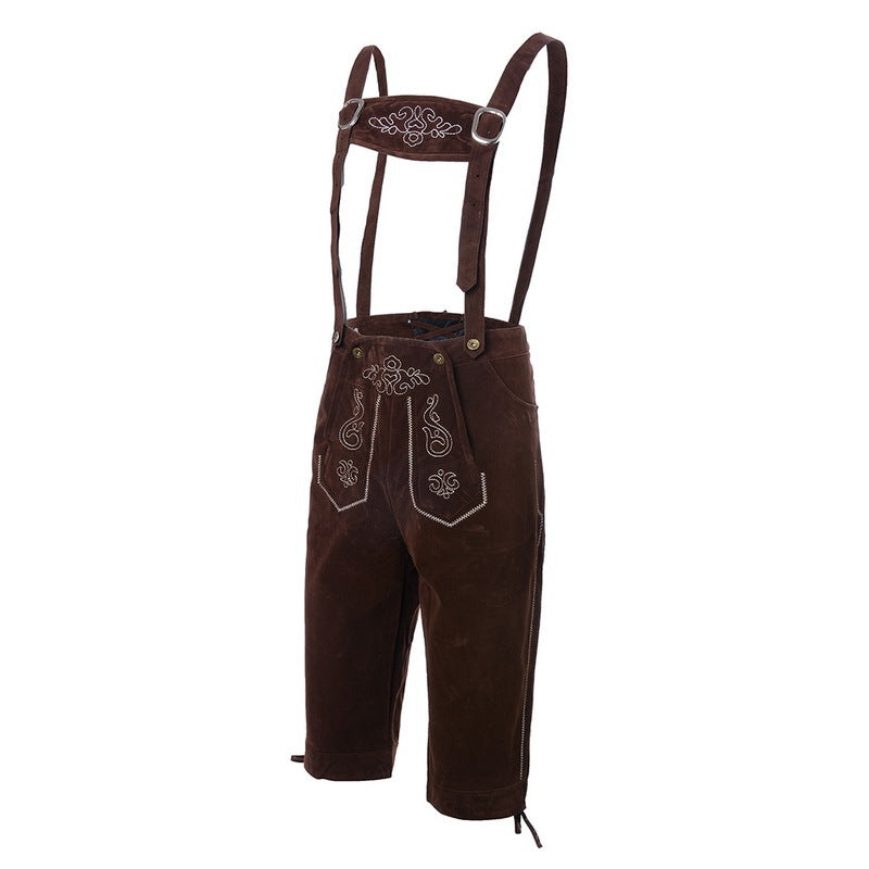 Herren nan traditionelle Wildleder Lederhose mit bestickten Trägern und Kniebund Shop Nory