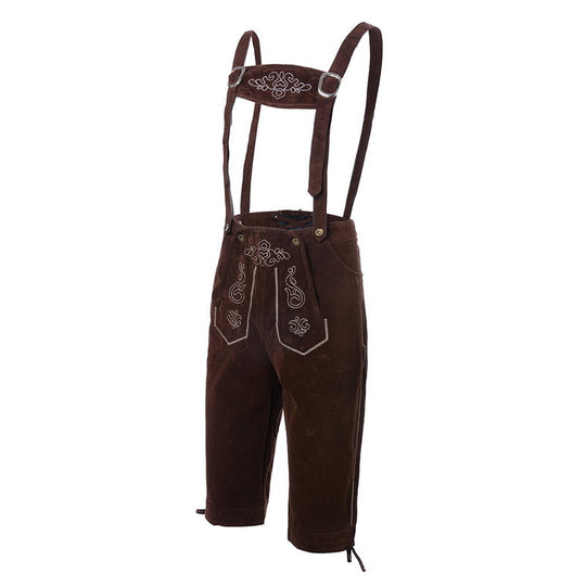 Herren nan traditionelle Wildleder Lederhose mit bestickten Trägern und Kniebund Shop Nory