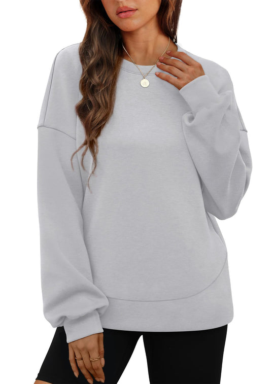 Damen nan lässiges Oversize Rundhals-Sweatshirt mit überschnittener Schulter gerundetem Saum und weichem Innenfutter Shop Nory
