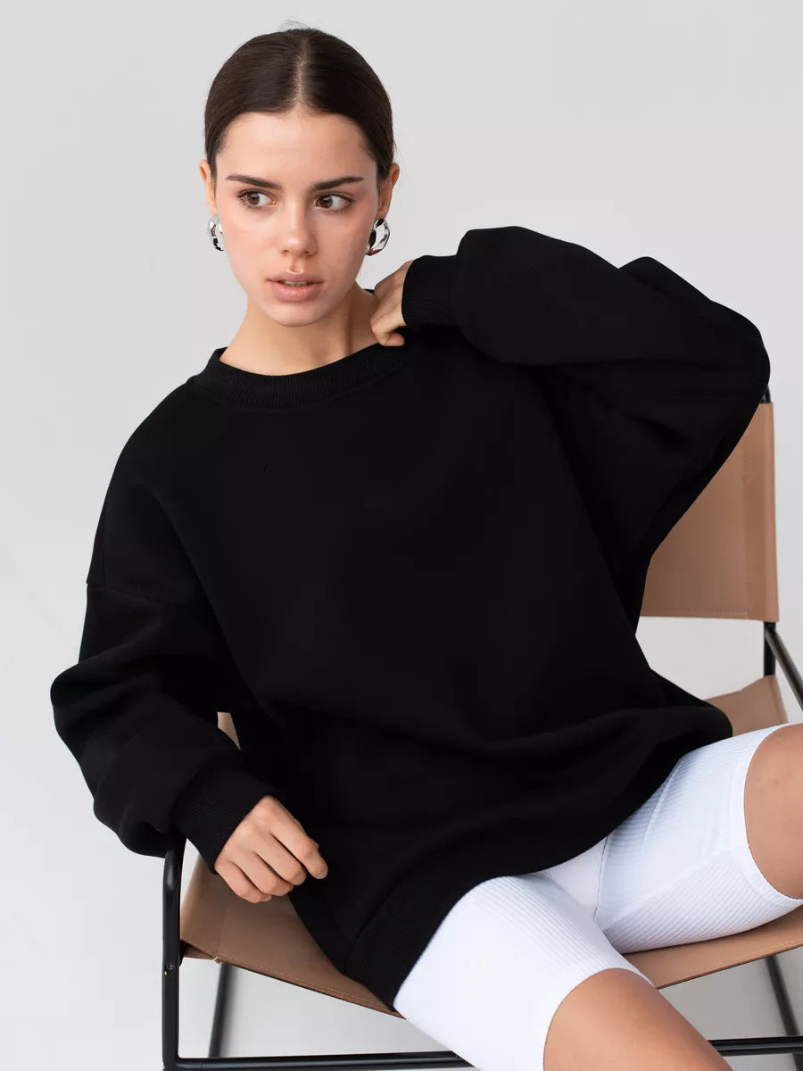 Damen oversized Sweatshirt mit Rundhalsausschnitt, French-Terry Innenfutter und überschnittener Schulter Shop Nory