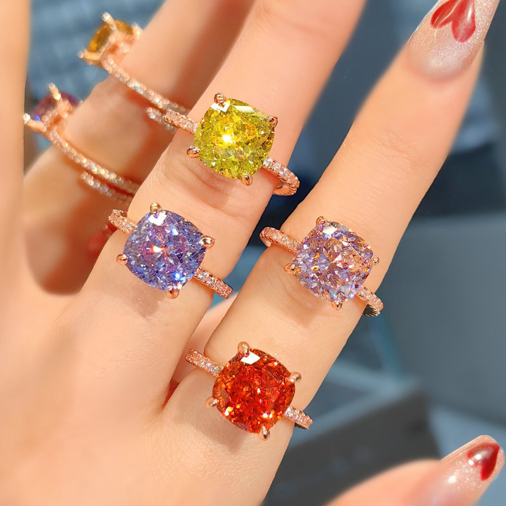 Damenring mit luxuriösem, quadratischem Edelstein und funkelndem Zirkonia-Besatz Shop Nory
