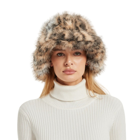 Damen Flauschiger Kunstpelz-Eimerhut mit breiter Krempe und wärmendem Teddyfutter Shop Nory