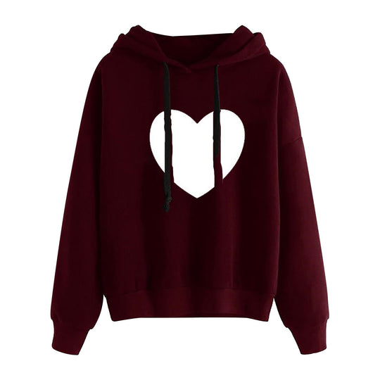 Damen nan leichter Oversize Kapuzenpullover mit Herz‑EKG‑Motiv, langen Kordeln und elastischem Bund Shop Nory
