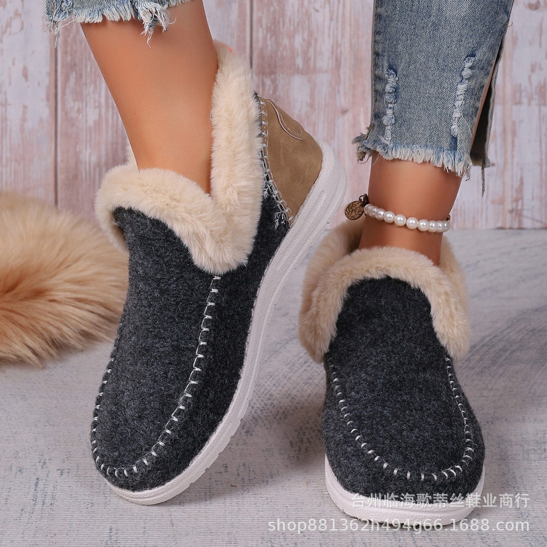 Damen Gefütterte Kurzstiefel-Hausschuhe mit Faux-Fellkragen und rutschfester Gummisohle Shop Nory
