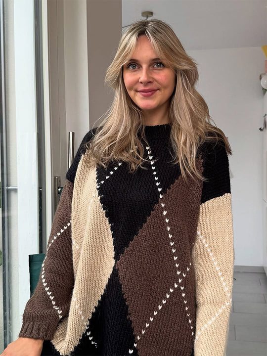 Damen Grobgestrickter Oversize-Pullover mit Rautenstrickmuster Shop Nory