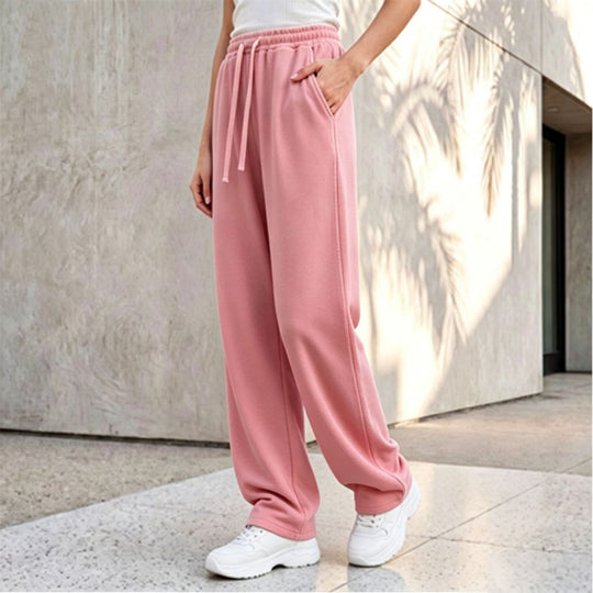 Damen nan weite Loungepalazzo-Hose mit hohem Komfortbund, Kordelzug, seitlichen Eingrifftaschen und dekorativer Seitennaht Shop Nory