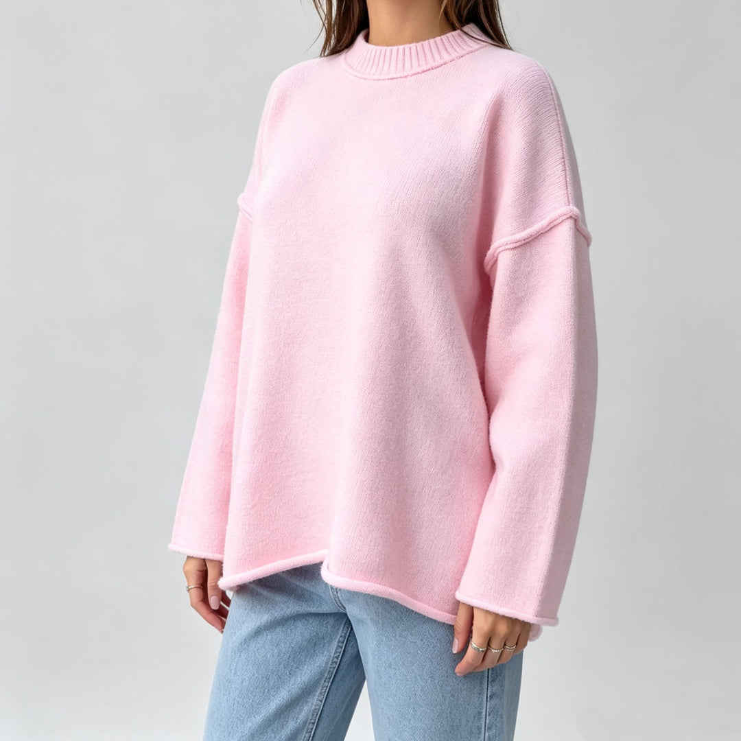 Damen Oversize-Boxy-Pullover mit kurzem Stehkragen und dekorativer Kantennaht Shop Nory