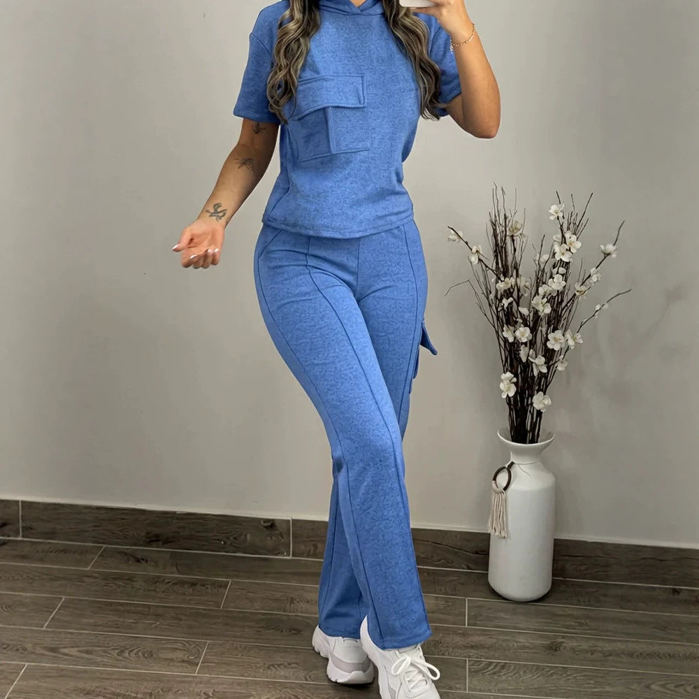 Damen Loungewear-Set mit Kapuzenoberteil und Cargo-Palazzohose Shop Nory
