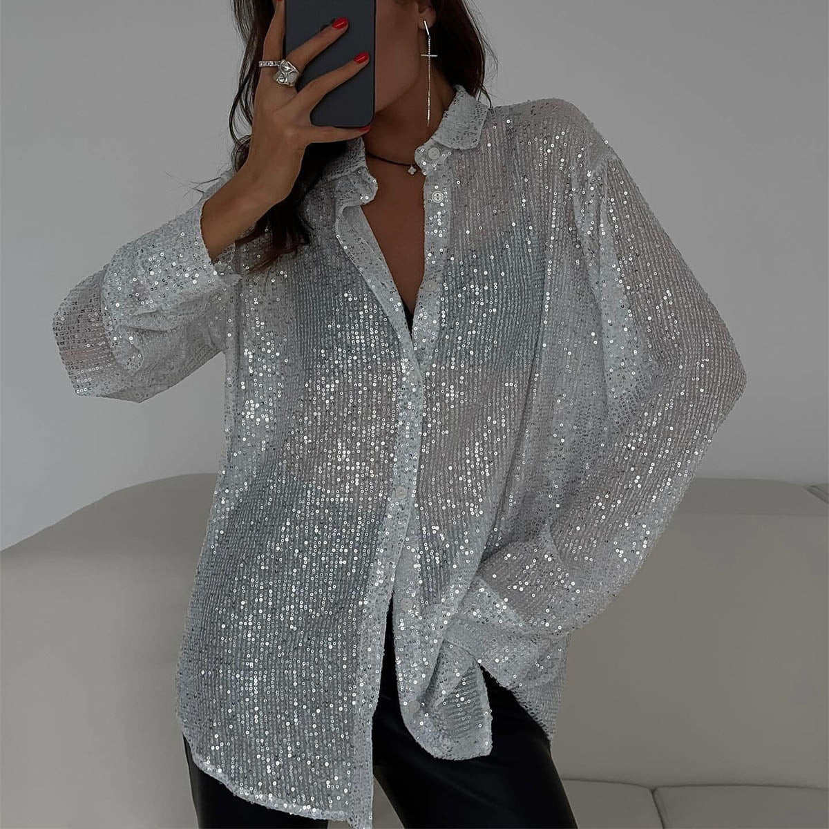 Damen Glitzernde Übergröße Bluse ShopNory