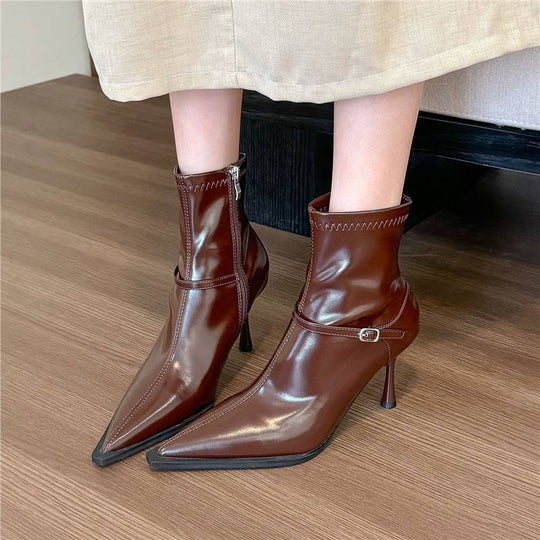 Damen elegante spitz zulaufende Ankle‑Boots mit Sculpted‑Stiletto und seitlichem Reißverschluss Shop Nory