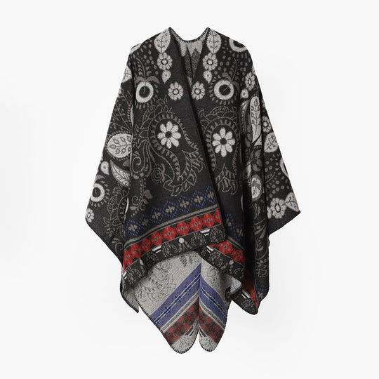 Damen Oversize Jacquard-Ruana im Cape‑Stil mit floral‑paisley Muster Shop Nory