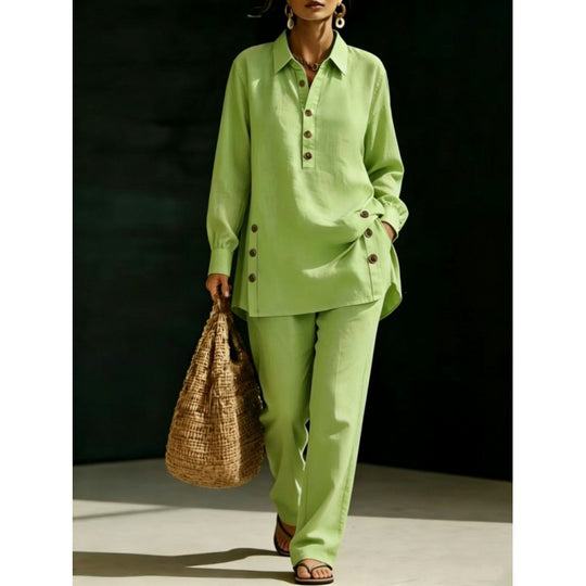 Damen Leichtes Oversize-Hemd-Tunika mit Zierknöpfen und Gerader Bundhose Shop Nory