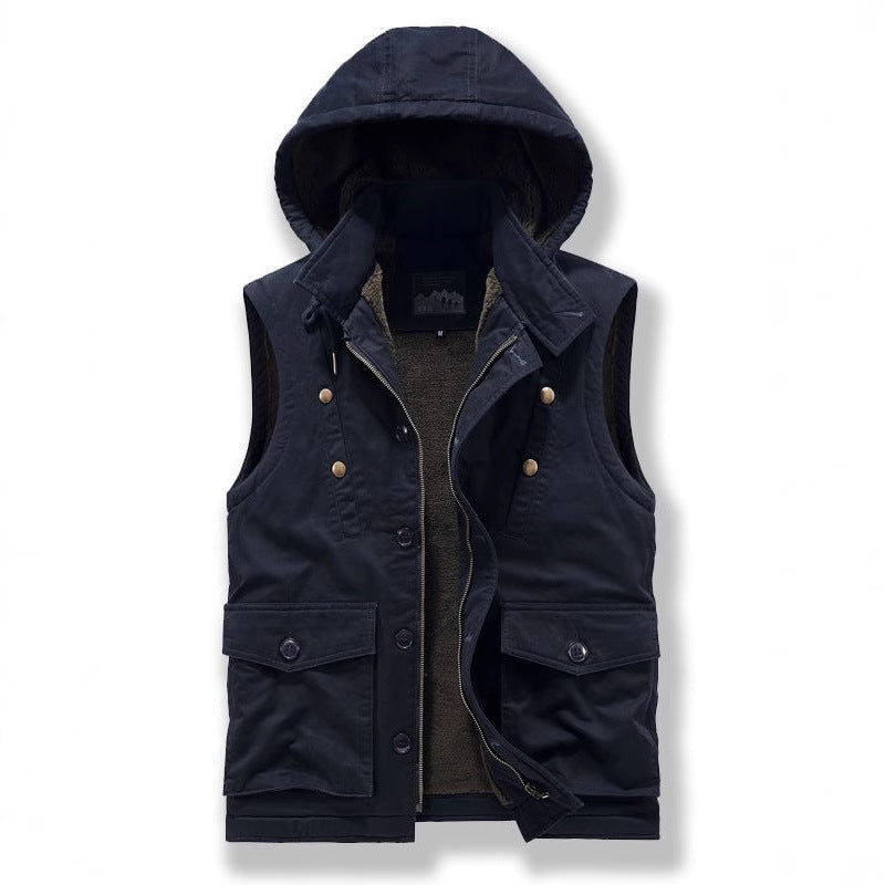 Herren Utility-Weste mit Kapuze, Teddyfutter und Multifunktionstaschen Shop Nory