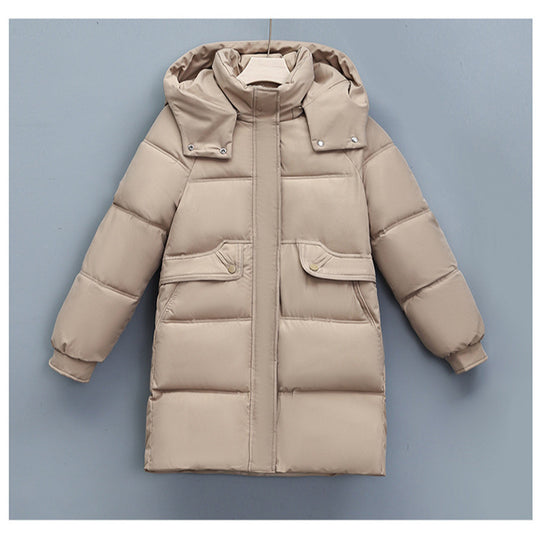 Damen nan langer thermogepolsterter Parka mit abnehmbarer Kapuze, verdecktem Reißverschluss und Klappentaschen Shop Nory