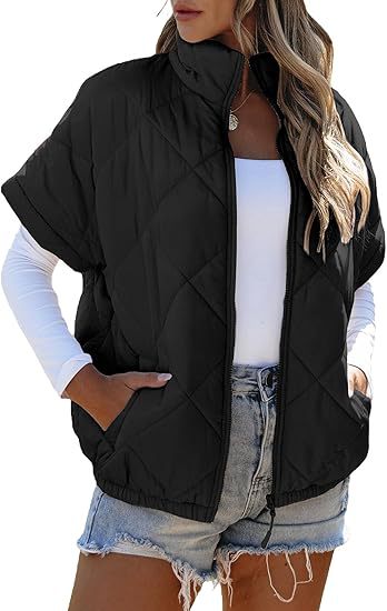 Damen Kurzärmelige gesteppte Weste mit Stehkragen, Reißverschluss und Eingrifftaschen Shop Nory